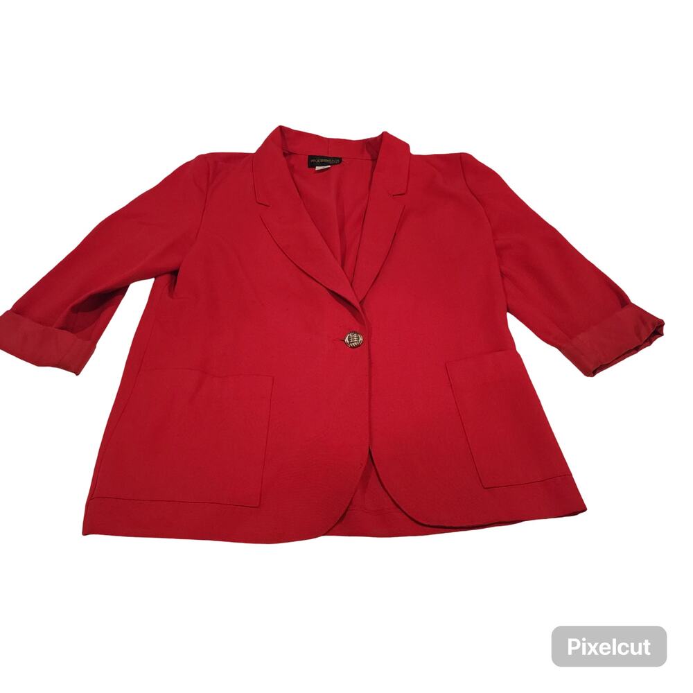 Vintage Requirements Petite Blazer Jacket Womens 12 Red 3/4 Sleeve Made USA